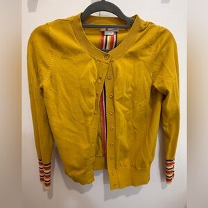 Boden Yellow Cardigan Sweater Rainbow Stripes
